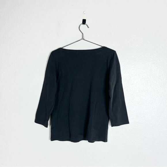 Eileen Fisher Cotton 3/4 Sleeve Dark Grey Tee Shirt - Picture 4 of 5